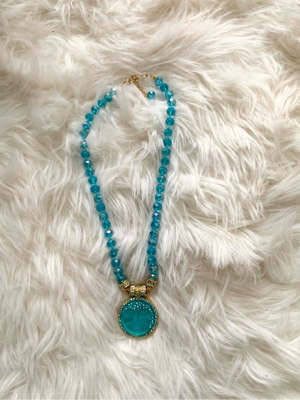 Kirk’s Folly Blue Moon Face Vintage/Retro Style Beaded Necklace